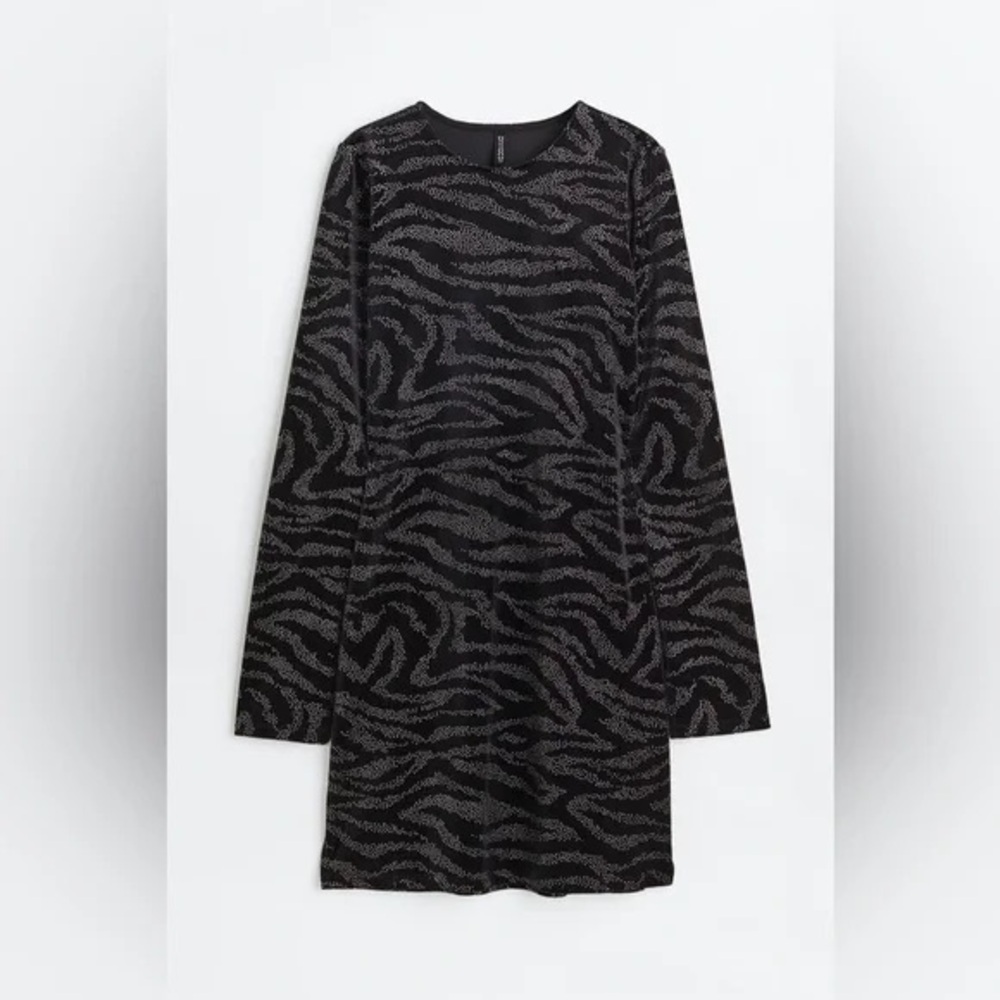 H&M | Black Velour Dress Zebra Print Size Small
